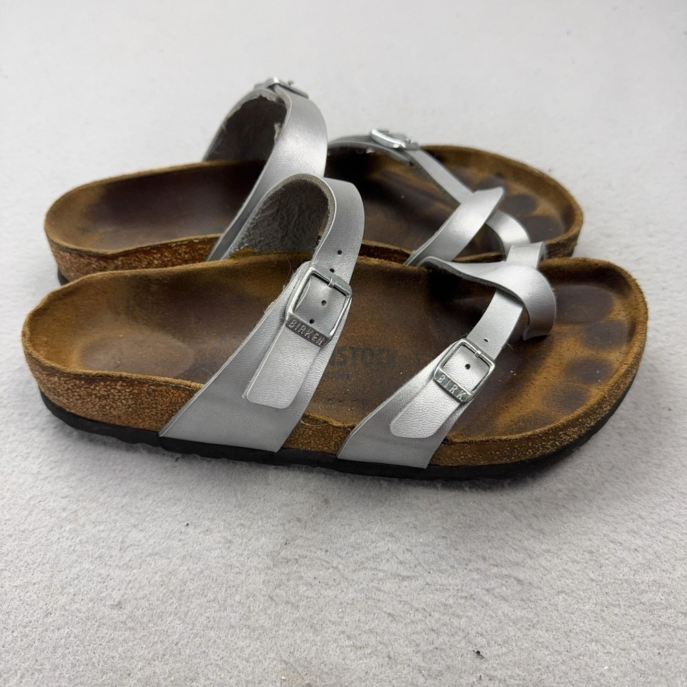 Birkenstock Mayari Sandals Womens Size 8 Silver Strappy Cork Footbed Comfort